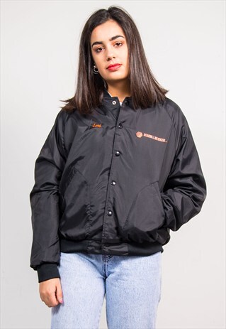 VINTAGE 90'S BLACK BASEBALL STYLE BOMBER JACKET