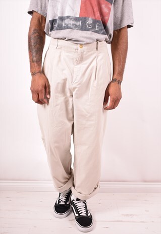 LACOSTE MENS VINTAGE TROUSERS W38 L29 BEIGE 90S