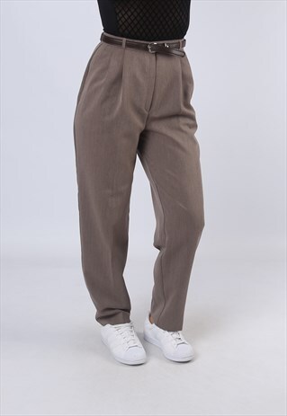 HIGH WAISTED TROUSERS PLAIN WIDE TAPERED UK 10 (CK3B)