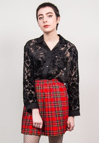 VINTAGE 90'S RED CHECKED PLEATED HIGH WAIST MINI SKIRT