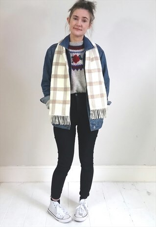VINTAGE 90'S CREAM AND BROWN TARTAN SCARF