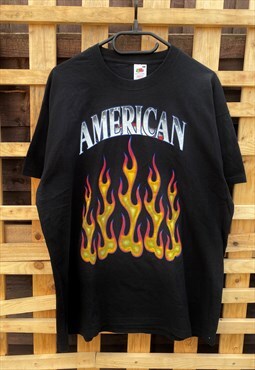 Vintage American flame biker black T-shirt Large 
