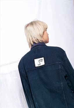 Reworked vintage overdyed denim jacket w weird face patch