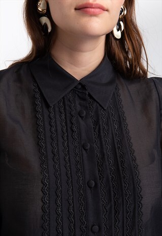 VOILE SHIRT WITH LACE TAPED FRONT