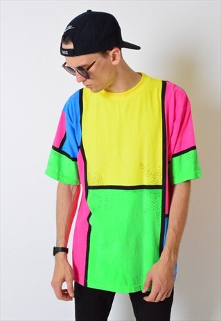 VINTAGE 80S COLOURFUL COLOUR BLOCK SPECKLED T-SHIRT