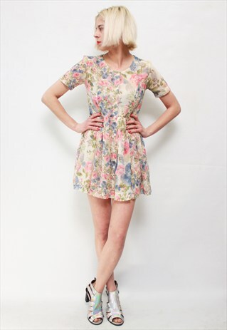 VINTAGE 90'S BEAUTIFUL CUTE PASTEL FLOWER MINI DRESS
