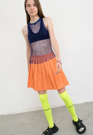 VINTAGE TENNIS SKIRT MINI PLEATED ORANGE SCHOOL GIRL