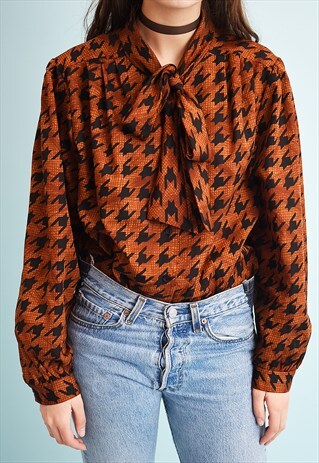 80'S RETRO DOGTOOTH PRINT MOMS SHIRT TOP