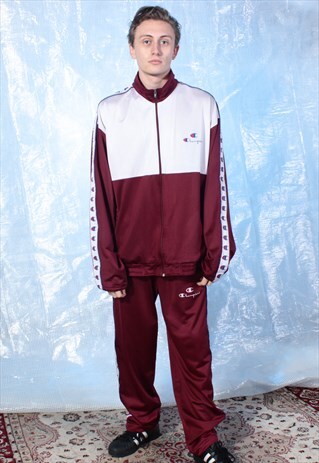 VINTAGE CHAMPION MAROON AND WHITE TRACKSUIT