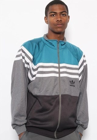 VINTAGE ADIDAS BIG LOGO TRACK JACKET GREY AND GREEN