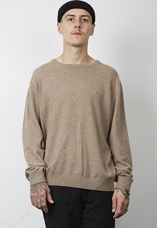 VINTAGE 90'S LACOSTE LIGHT BROWN KNIT JUMPER