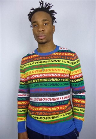 MOSCHINO RARE SPELL OUT STRIPE MULTI JUMPER