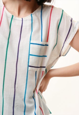 90S VINTAGE STRIPED WHITE T-SHIRT 955