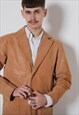 VINTAGE Y2K MINIMAL BUTTON UP BROWN LEATHER UNISEX JACKET M