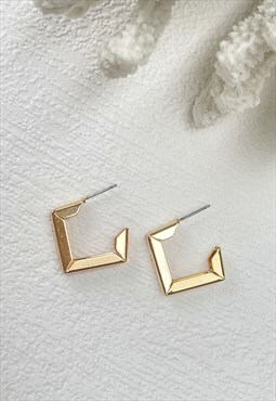 Gold Square Minimalist Hoop Round Everyday Earrings