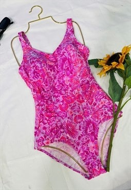 Vintage 80's Low Back Floral Patterned Swimsuit