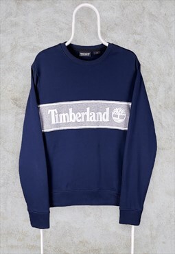 Vintage Blue Timberland Sweatshirt Spell Out Medium