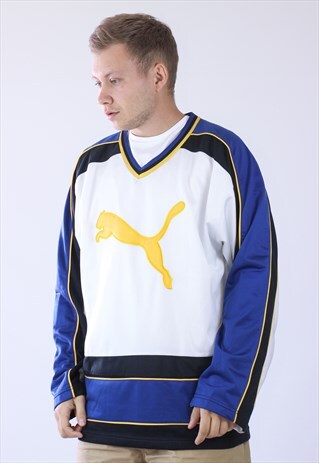 MENS VINTAGE PUMA HOCKEY JERSEY SHIRT TOP SWEATER BIG LOGO
