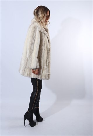 FAUX FUR COAT JACKET SHORT VINTAGE UK 14 (A91G)