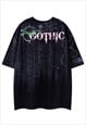 GOTHIC T-SHIRT BAT PRINT TEE ACID WASH PUNK TOP IN BLACK