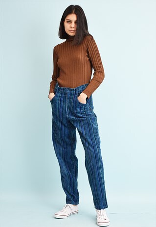 80'S RETRO HIGH WAIST CORDUROY STRIPED TROUSERS