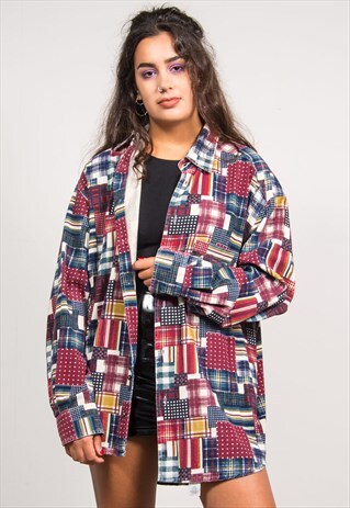 VINTAGE 90'S COLOURFUL PATTERN CORD LONG SLEEVE SHIRT