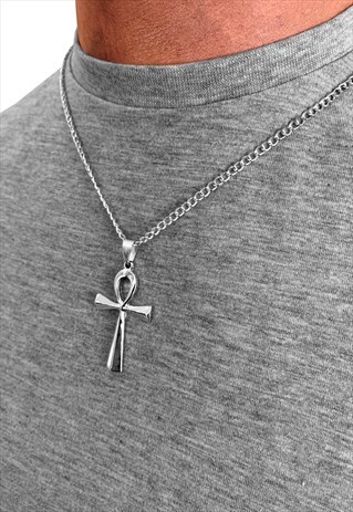 22" ANHK CROSS CRUCIFIX PENDANT NECKLACE CHAIN - SILVER