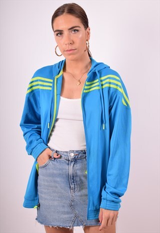 ADIDAS WOMENS VINTAGE HOODIE JACKET SMALL BLUE 90S