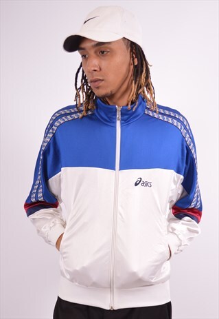 ASICS MENS VINTAGE TRACKSUIT TOP JACKET SMALL WHITE 90S