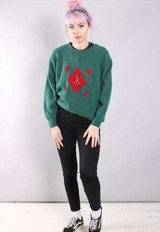 VINTAGE PRINGLE PATTERNED JUMPER GREEN