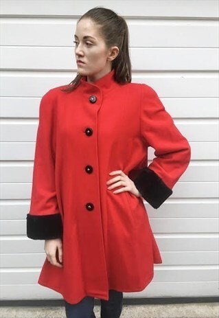 WOMENS VINTAGE 60S COAT RED SWAGGER COAT FLOATY MIDI JACKET
