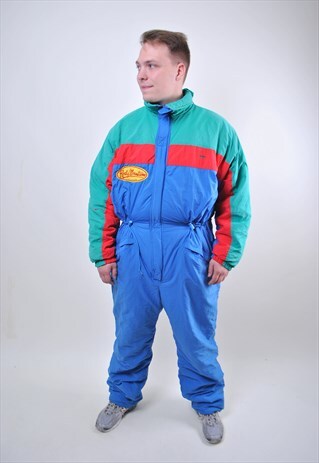 80S MULTICOLOR ONE PIECE SKI SUIT, VINTAGE UNISEX SNOW SUIT