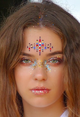 MOON CHILD RED/BLUE AND GOLD ONE PIECE FESTIVAL FACE GEM
