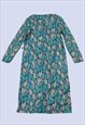 VINTAGE AQUA GREEN GREY BUTTON UP MIDI DRESS