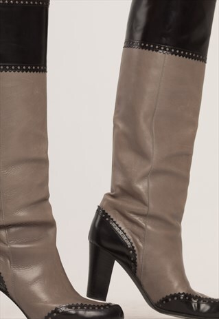 VINTAGE MADELINE GREY/BLACK PATENT LEATHER BOOTS