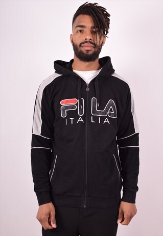 FILA MENS VINTAGE HOODIE JACKET MEDIUM BLACK 90S