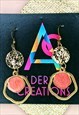 GOLD & CORAL DANGLE WEDDING EARRINGS WITH HAMMERED GOLD