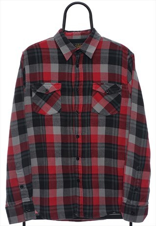 VINTAGE FISHBONE RED CHECKED FLANNEL SHIRT WOMENS