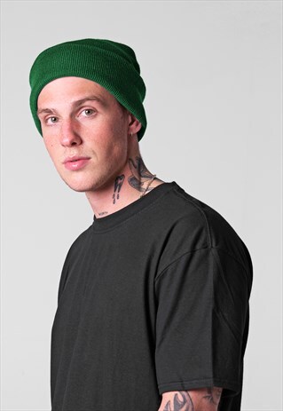 ESSENTIAL CUFFED BEANIE HAT - FORREST GREEN