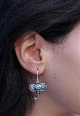 Large Silver Elephant Earrings