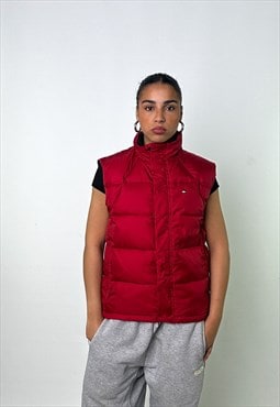 Red 90s Tommy Hilfiger Puffer Jacket Coat Gilet
