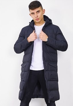 justyouroutfit Navy Longline Hooded Puffer Coat