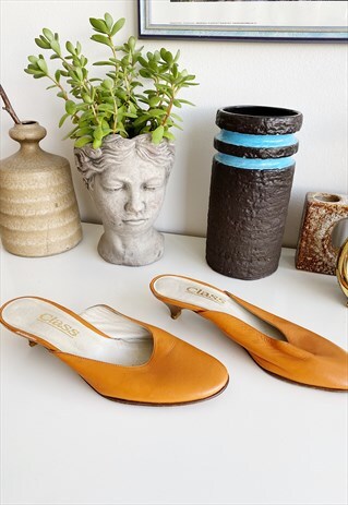 VINTAGE 60S MOD RETRO LEATHER SUMMER PUMPS MULES SHOES