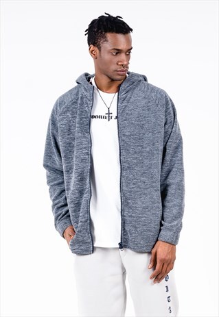 FLEECE ZIP THROUGH HOODIE IN GREY WITH RAGLAN SLEEVES