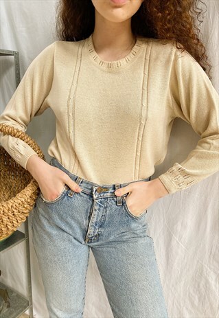 VINTAGE 70S MINIMALIST BEIGE NEUTRAL KNIT BOHEME JUMPER