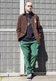 GREEN LOGO EMBROIDERED CORDUROY TROUSERS PANTS