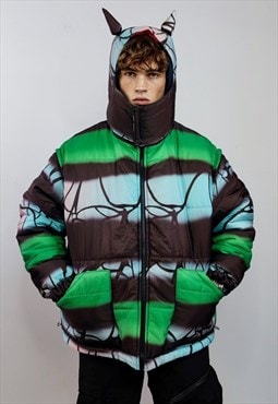 Reversible bomber jacket detachable sleeves puffer in green