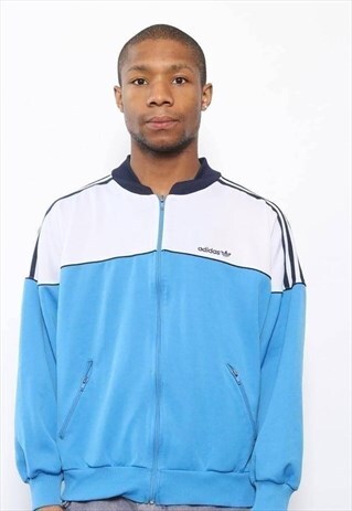VINTAGE ADIDAS LOGO TRACK TOP JACKET BLUE WHITE