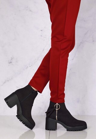 RING ZIP DETAIL ANKLEBOOT IN BLACK SUEDE