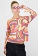 Vintage Y2K Top Graphic Swirl Print Long Sleeved